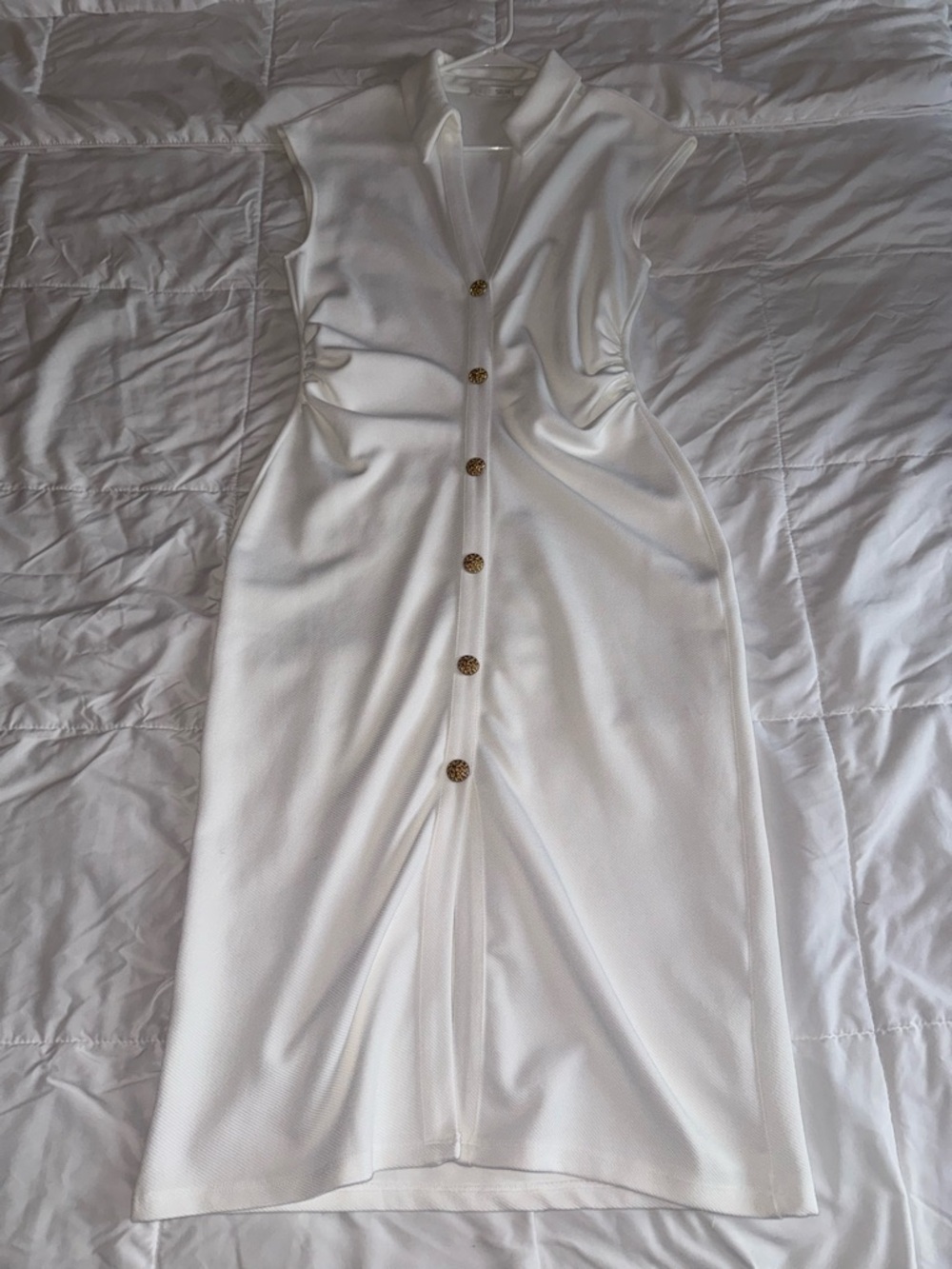 Zara White Sleeveless Button-Front Midi Dress